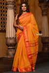 Parampara ~ Pure Cotton Saree in Regal Saphire Yellow with Exclusive Zari Border & Pallu - verymuchindian.com