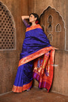 Parampara ~ Pure Silk Muniya Paithani - with Exclusive in Bestselling Royal Blue (Available in parrot pallu) - verymuchindian.com