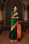 Parampara ~ Pure Silk Muniya Paithani - with Exclusive Lotus Pallu in Bestselling Royal Green - verymuchindian.com