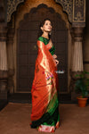 Parampara ~ Pure Silk Muniya Paithani - with Exclusive Lotus Pallu in Bestselling Royal Green - verymuchindian.com