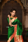 Parampara ~ Pure Silk Muniya Paithani - with Exclusive Lotus Pallu in Bestselling Royal Green - verymuchindian.com