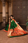 Parampara ~ Pure Silk Muniya Paithani - with Exclusive Lotus Pallu in Bestselling Royal Green - verymuchindian.com
