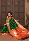 Parampara ~ Pure Silk Muniya Paithani - with Exclusive Lotus Pallu in Bestselling Royal Green - verymuchindian.com