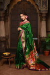 Parampara ~ Pure Silk Paithani with Exquisite Peacock & Lotus Pallu in Royal Green - verymuchindian.com