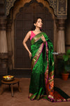 Parampara ~ Pure Silk Paithani with Exquisite Peacock & Lotus Pallu in Royal Green - verymuchindian.com