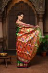 Parampara ~ Pure Silk Paithani with Exquisite Peacock & Lotus Pallu in Royal Green - verymuchindian.com