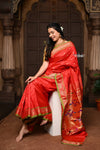 Parampara ~ Pure Silk Paithani - with Most Traditional Double Pallu in Red with Green Border - verymuchindian.com