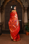 Parampara ~ Pure Silk Paithani - with Most Traditional Double Pallu in Red with Green Border - verymuchindian.com