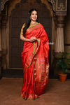 Parampara ~ Pure Silk Paithani - with Most Traditional Double Pallu in Red with Green Border - verymuchindian.com