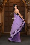 Parampara ~ Retro Style! Pure Mul Cotton Handloom Saree - Purple with Black Polka Dots - verymuchindian.com