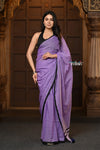 Parampara ~ Retro Style! Pure Mul Cotton Handloom Saree - Purple with Black Polka Dots - verymuchindian.com
