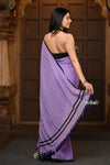 Parampara ~ Retro Style! Pure Mul Cotton Handloom Saree - Purple with Black Polka Dots - verymuchindian.com