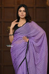 Parampara ~ Retro Style! Pure Mul Cotton Handloom Saree - Purple with Black Polka Dots - verymuchindian.com