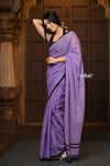 Parampara ~ Retro Style! Pure Mul Cotton Handloom Saree - Purple with Black Polka Dots - verymuchindian.com