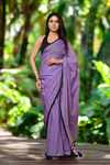 Parampara ~ Retro Style! Pure Mul Cotton Handloom Saree - Purple with Black Polka Dots - verymuchindian.com