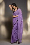 Parampara ~ Retro Style! Pure Mul Cotton Handloom Saree - Purple with Black Polka Dots - verymuchindian.com