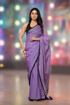 Parampara ~ Retro Style! Pure Mul Cotton Handloom Saree - Purple with Black Polka Dots - verymuchindian.com