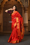 Parampara Revival ~ Handloom Pure Silk Maharani Paithani with Majestic Maharani Pallu in Bright Red - verymuchindian.com