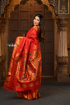 Parampara Revival ~ Handloom Pure Silk Maharani Paithani with Majestic Maharani Pallu in Bright Red - verymuchindian.com
