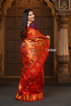 Parampara Revival ~ Handloom Pure Silk Maharani Paithani with Majestic Maharani Pallu in Bright Red - verymuchindian.com