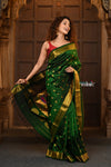 Parampara Revival ~ Handloom Pure Silk Maharani Paithani with Majestic Maharani Pallu in Royal Green - verymuchindian.com