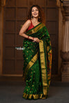 Parampara Revival ~ Handloom Pure Silk Maharani Paithani with Majestic Maharani Pallu in Royal Green - verymuchindian.com