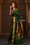 Parampara Revival ~ Handloom Pure Silk Maharani Paithani with Majestic Maharani Pallu in Royal Green - verymuchindian.com