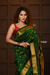 Parampara Revival ~ Handloom Pure Silk Maharani Paithani with Majestic Maharani Pallu in Royal Green - verymuchindian.com