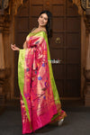 Parampara Revived - Woven Garden – Handloom All Over Pure Silk Paithani Saree with Floral Weave in Pink - verymuchindian.com