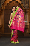 Parampara Revived - Woven Garden – Handloom All Over Pure Silk Paithani Saree with Floral Weave in Pink - verymuchindian.com
