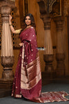 Parampara ~ Sheer Grace – Chiniya Silk Banarasi Saree in Brown - verymuchindian.com