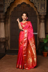 Parampura ~ Pure Silk Paithani with Exclusive Asawali Tawa Pallu in Rani Pink - verymuchindian.com