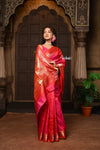 Parampura ~ Pure Silk Paithani with Exclusive Asawali Tawa Pallu in Rani Pink - verymuchindian.com
