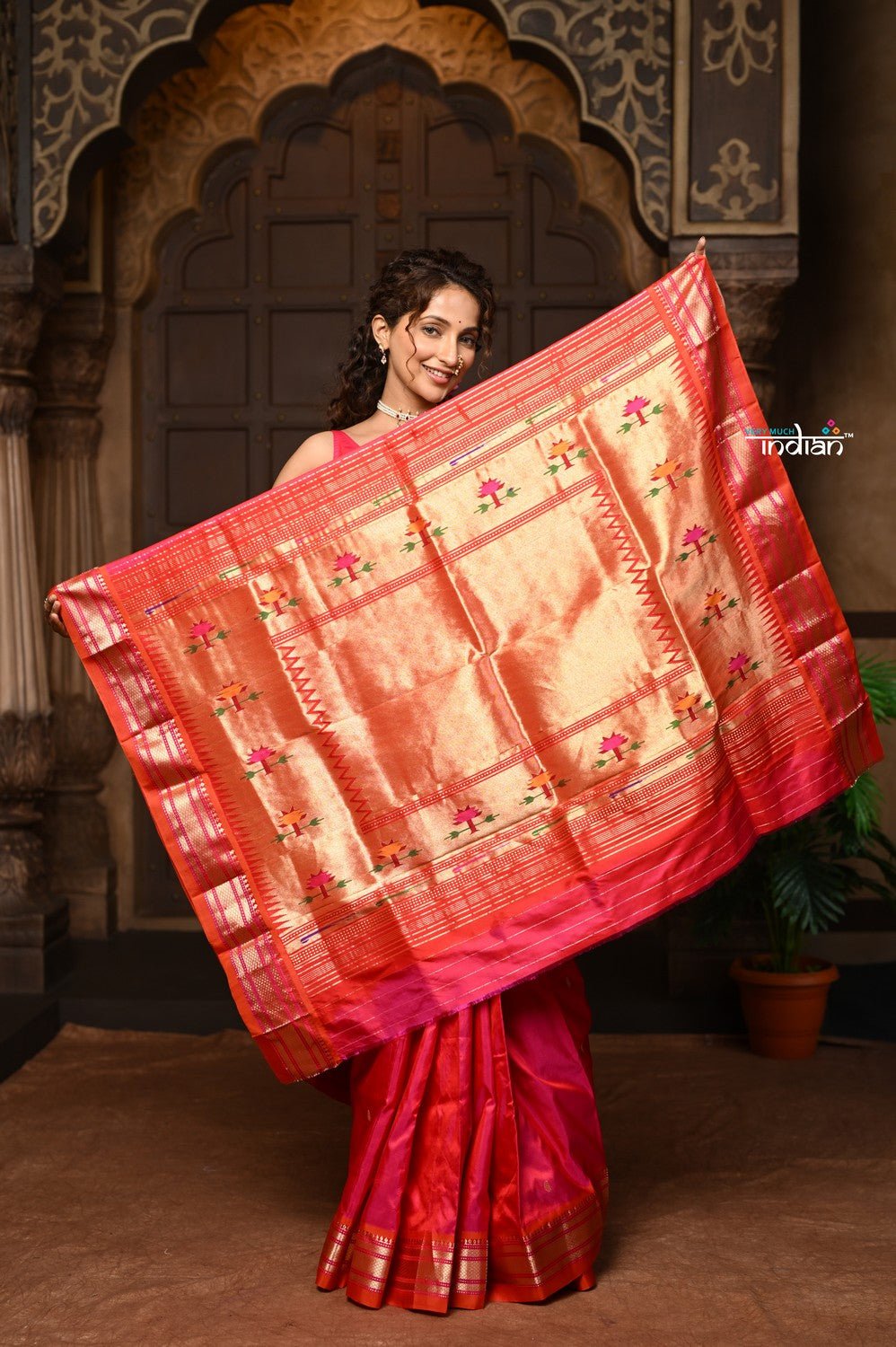 Parampura ~ Pure Silk Paithani with Exclusive Asawali Tawa Pallu in Rani Pink - verymuchindian.com