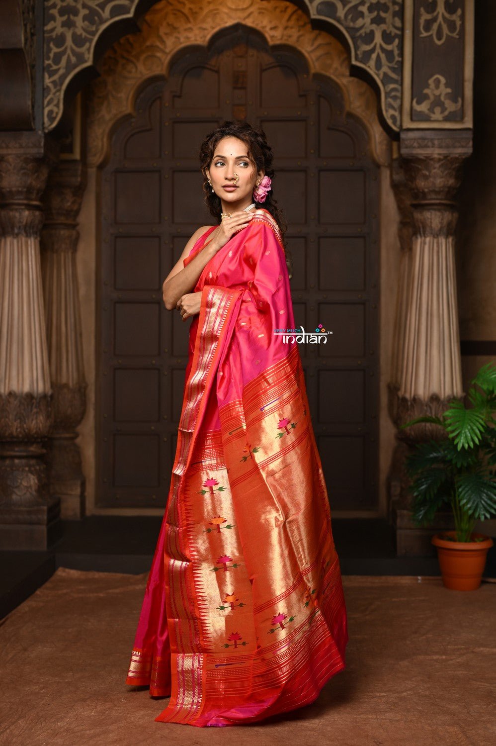 Parampura ~ Pure Silk Paithani with Exclusive Asawali Tawa Pallu in Rani Pink - verymuchindian.com