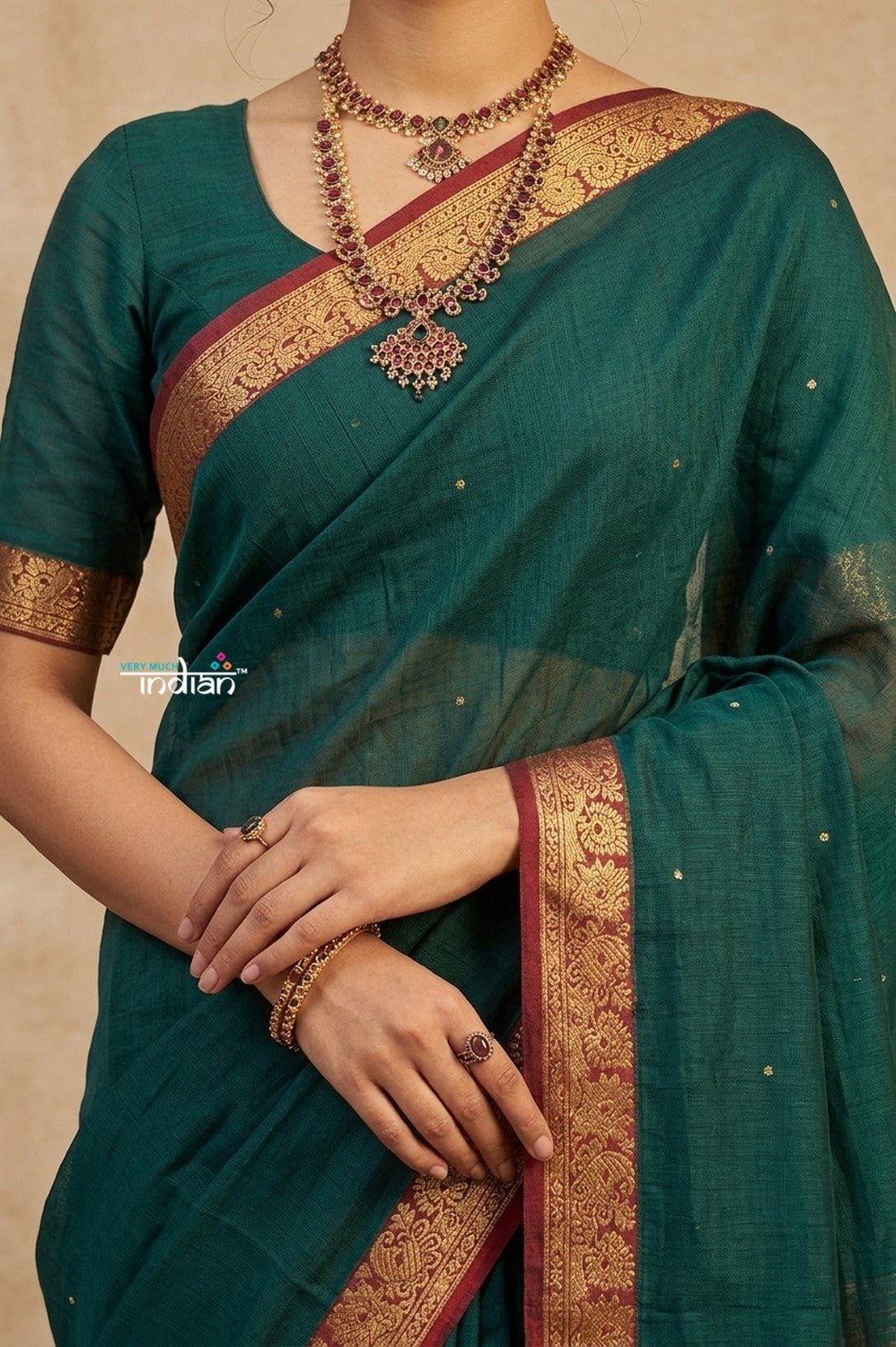 Peshwai That ~ Handloom Pure Cotton Royal Nauvari Saree in Azure Blue - verymuchindian.com
