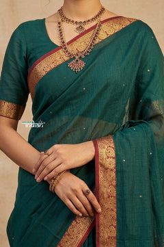 Peshwai That ~ Handloom Pure Cotton Royal Nauvari Saree in Azure Blue - verymuchindian.com