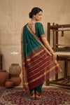 Peshwai That ~ Handloom Pure Cotton Royal Nauvari Saree in Azure Blue - verymuchindian.com