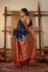 Peshwai That ~ Handloom Pure Cotton Royal Nauvari Saree in Cerulean Blue - verymuchindian.com
