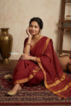 Peshwai That ~ Handloom Pure Cotton Royal Nauvari Saree in Cerulean Red - verymuchindian.com