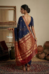 Peshwai That ~ Handloom Pure Cotton Royal Nauvari Saree in Dark Blue - verymuchindian.com