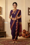Peshwai That ~ Handloom Pure Cotton Royal Nauvari Saree in Dark Purple - verymuchindian.com
