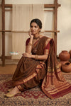 Peshwai That ~ Handloom Pure Cotton Royal Nauvari Saree in Hazel Brown - verymuchindian.com