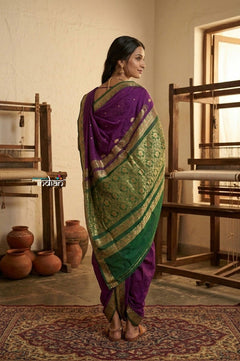 Peshwai That ~ Handloom Pure Cotton Royal Nauvari Saree in Infinite Purple - verymuchindian.com