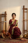 Peshwai That ~ Handloom Pure Cotton Royal Nauvari Saree in Maroon - verymuchindian.com