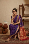 Peshwai That ~ Handloom Pure Cotton Royal Nauvari Saree in Purple - verymuchindian.com