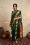 Peshwai That ~ Handloom Pure Cotton Royal Nauvari Saree in Royal Green - verymuchindian.com