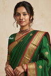 Peshwai That ~ Handloom Pure Cotton Royal Nauvari Saree in Royal Green - verymuchindian.com