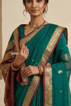 Peshwai That ~ Handloom Pure Cotton Royal Nauvari Saree in Sea Green - verymuchindian.com