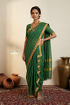 Peshwai That ~ Handloom Pure Cotton Royal Nauvari Saree in Serene Green - verymuchindian.com